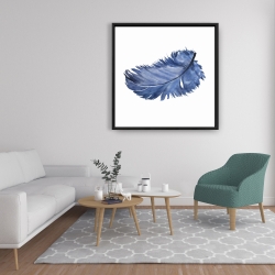 Encadré 36 x 36 - Plume bleue à l'aquarelle