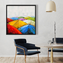 Framed 36 x 36 - Colorful umbrellas under the rain