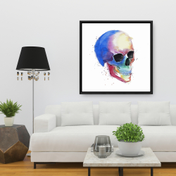 Framed 36 x 36 - Watercolor colorful skull profile