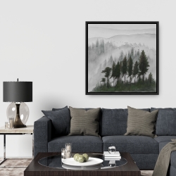 Framed 36 x 36 - Mountains landscape in dark watercolor