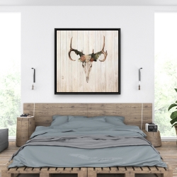 Framed 36 x 36 - Mule deer skull with roses