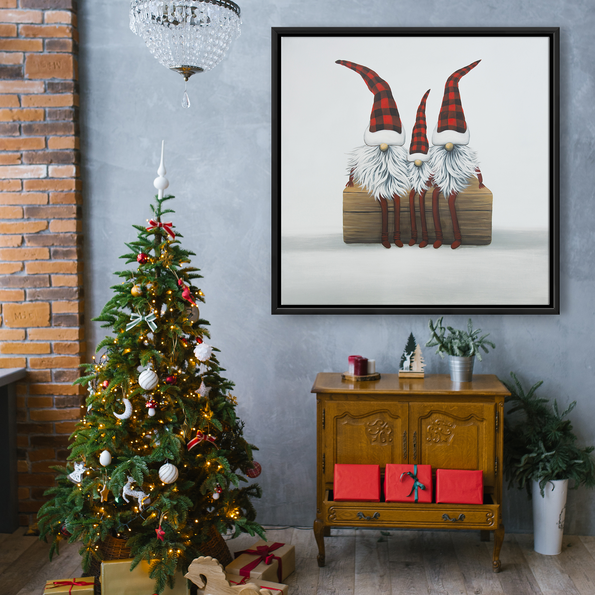Encadré 36 x 36 - Trois gnômes de noël