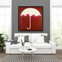 Framed 36 x 36 - Red city under umbrella