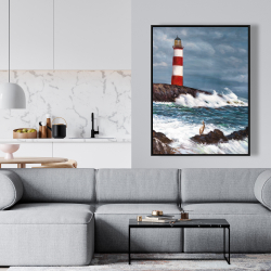 Framed 36 x 48 - Lighthouse at the edge of the sea unleashed