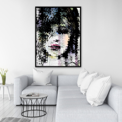 Framed 36 x 48 - Abstract colorful woman face made from dots