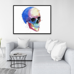 Framed 36 x 48 - Watercolor colorful skull profile