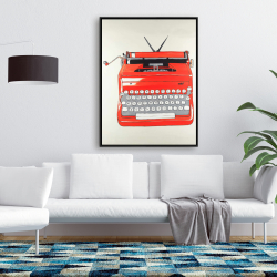 Framed 36 x 48 - Red typewritter machine