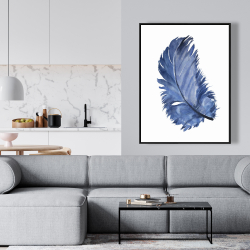 Encadré 36 x 48 - Plume bleue à l'aquarelle