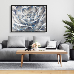 Framed 36 x 48 - Gray and blue flower