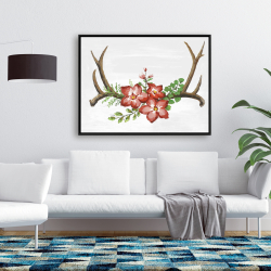 Framed 36 x 48 - Deer horns and pink flowers