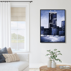 Framed 36 x 48 - Dark blue cityscape