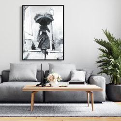 Framed 36 x 48 - Woman running in the rain