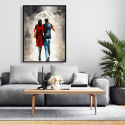 Framed 36 x 48 - Quiet walk in couple in the rain