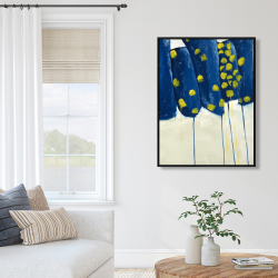 Framed 36 x 48 - Abstract blue and yellow flowers