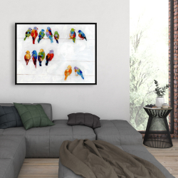 Encadré 36 x 48 - Oiseaux colorés sur des fils