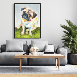 Framed 36 x 48 - Cute pug with a rose in his mouth