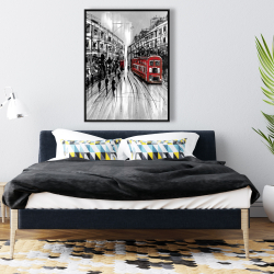 Framed 36 x 48 - Black and white street with red bus