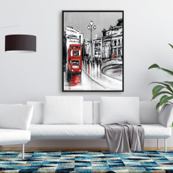 Encadré 36 x 48 - Ville grise abstraite et bus rouge