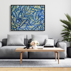 Encadré 36 x 48 - Motif de feuilles bleues
