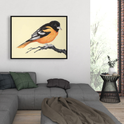 Encadré 36 x 48 - Oiseau réaliste sur sa branche