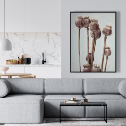 Framed 36 x 48 - Sepia poppy head plants
