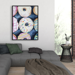 Framed 36 x 48 - Watercolor delicious looking doughtnuts