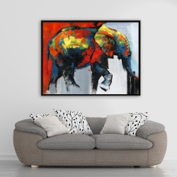 Framed 36 x 48 - Abstract and colorful elephant in motion