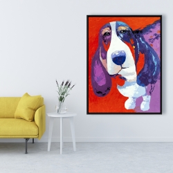 Framed 36 x 48 - Abstract colorful basset dog