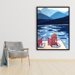 Framed 36 x 48 - Lake, dock, mountains & chairs