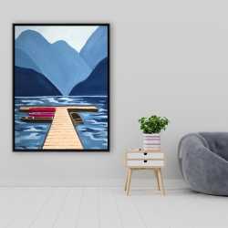 Framed 36 x 48 - Lake, quai & mountains