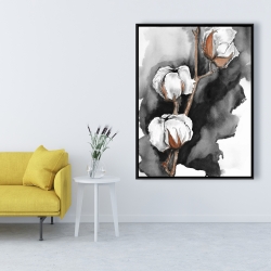 Encadré 36 x 48 - Fleurs de cotton sur fond noir