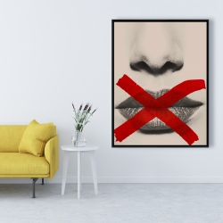 Framed 36 x 48 - Grayscale lips with a red x