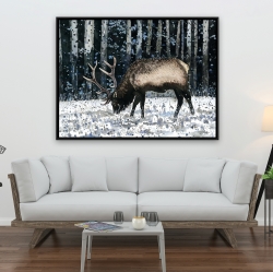 Encadré 36 x 48 - Caribou dans la forêt d'hiver