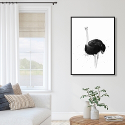 Framed 36 x 48 - Ostrich in watercolor
