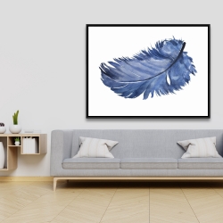 Encadré 36 x 48 - Plume bleue à l'aquarelle