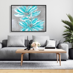 Framed 36 x 48 - Two little abstract blue flowers