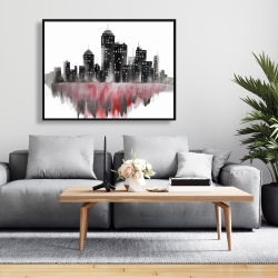 Framed 36 x 48 - Red watercolor cityscape