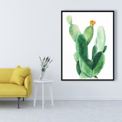 Framed 36 x 48 - Watercolor paddle cactus with flower