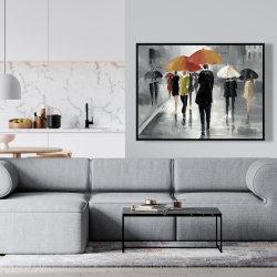 Framed 36 x 48 - Street scene with umbrellas