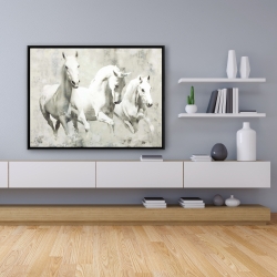 Framed 36 x 48 - Three white horses running