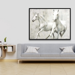 Framed 36 x 48 - Two white horse running