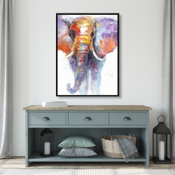 Framed 36 x 48 - Colorful walking elephant