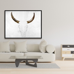 Framed 36 x 48 - Bull skull with brown horns