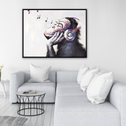 Framed 36 x 48 - Monkey listening music
