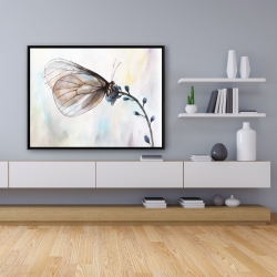 Encadré 36 x 48 - Papillon sur fleurs bleues