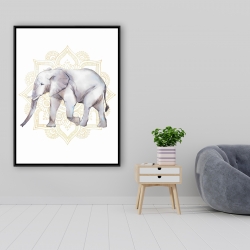 Framed 36 x 48 - Elephant on mandalas