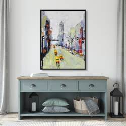 Framed 36 x 48 - Gray street with yellow and red accents