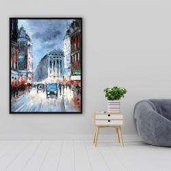 Framed 36 x 48 - Abstract red and blue city