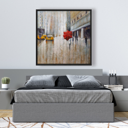 Framed 48 x 48 - Red umbrella in the street
