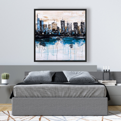 Framed 48 x 48 - Abstract city with reflection on water